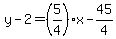 y-2=%285%2F4%29x-45%2F4