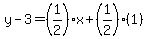 y-3=%281%2F2%29x%2B%281%2F2%29%281%29