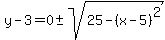 y-3=0%2B-+sqrt%2825-%28x-5%29%5E2%29