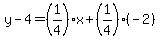 y-4=%281%2F4%29x%2B%281%2F4%29%28-2%29