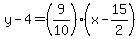 y-4=%289%2F10%29%28x-15%2F2%29