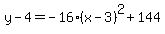 y-4=-16%28x-3%29%5E2%2B144