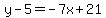 y-5=-7x%2B21