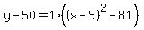 y-50=1%28%28x-9%29%5E2-81%29