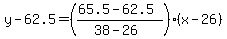 y-62.5=%28%2865.5-62.5%29%2F%2838-26%29%29%28x-26%29