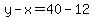 y-x=40-12
