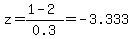 z=%281-2%29%2F0.3=-3.333