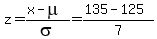 z=%28x-mu%29%2Fsigma=%28135-125%29%2F7