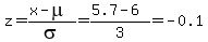 z=%28x-mu%29%2Fsigma=%285.7-6%29%2F3=-0.1