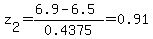 z%5B2%5D=%286.9-6.5%29%2F0.4375=0.91