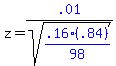 z+=blue+%28.01%29%2Fsqrt%28blue%28.16%28.84%29%2F98%29%29